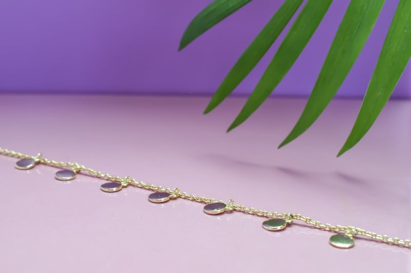 gouden armband met munten, munten armband, zilveren armband met muntjes, coin armband, armband met muntjes, hippe armband met gladde munten, armband met rondjes