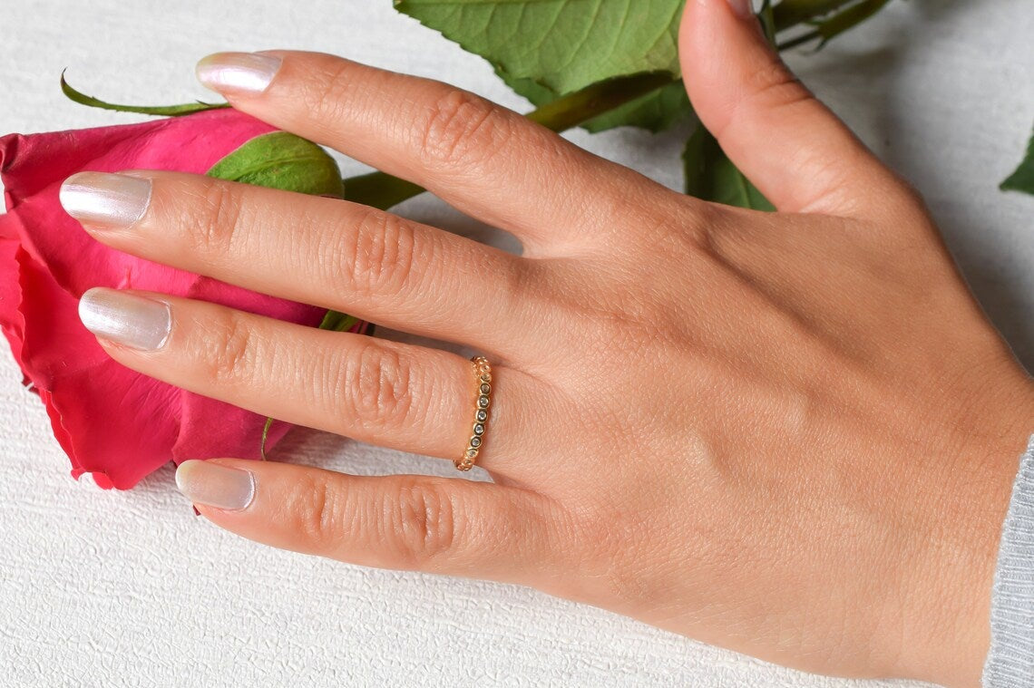 rondjes ring, rose cirkel ring, rose rondjes ring, cirkel bezel ring, full eternity ring, aanschuifring rose, rose aanschuifring