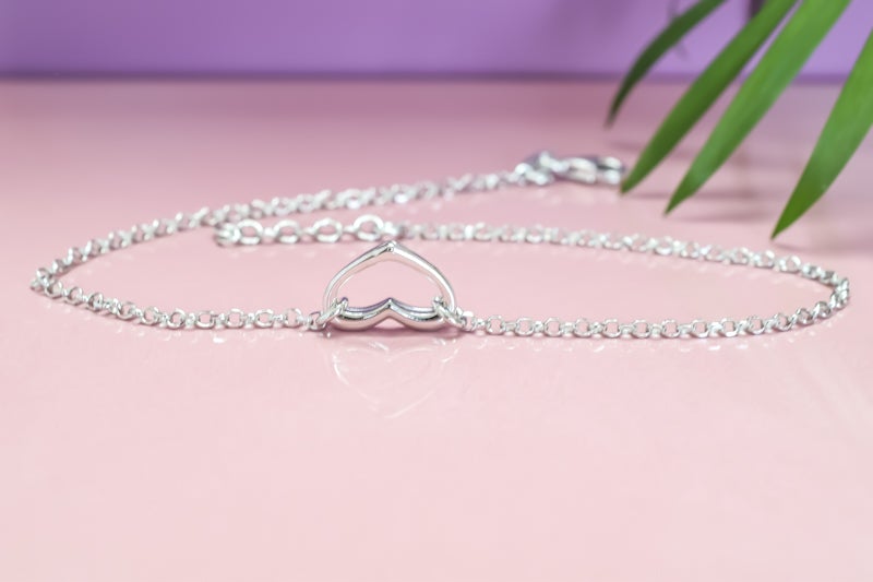 Enkelband hartjes, zilveren 925 enkelbanden, love enkelbanden, enkelbandje met openhartje, enkelbanden zilver