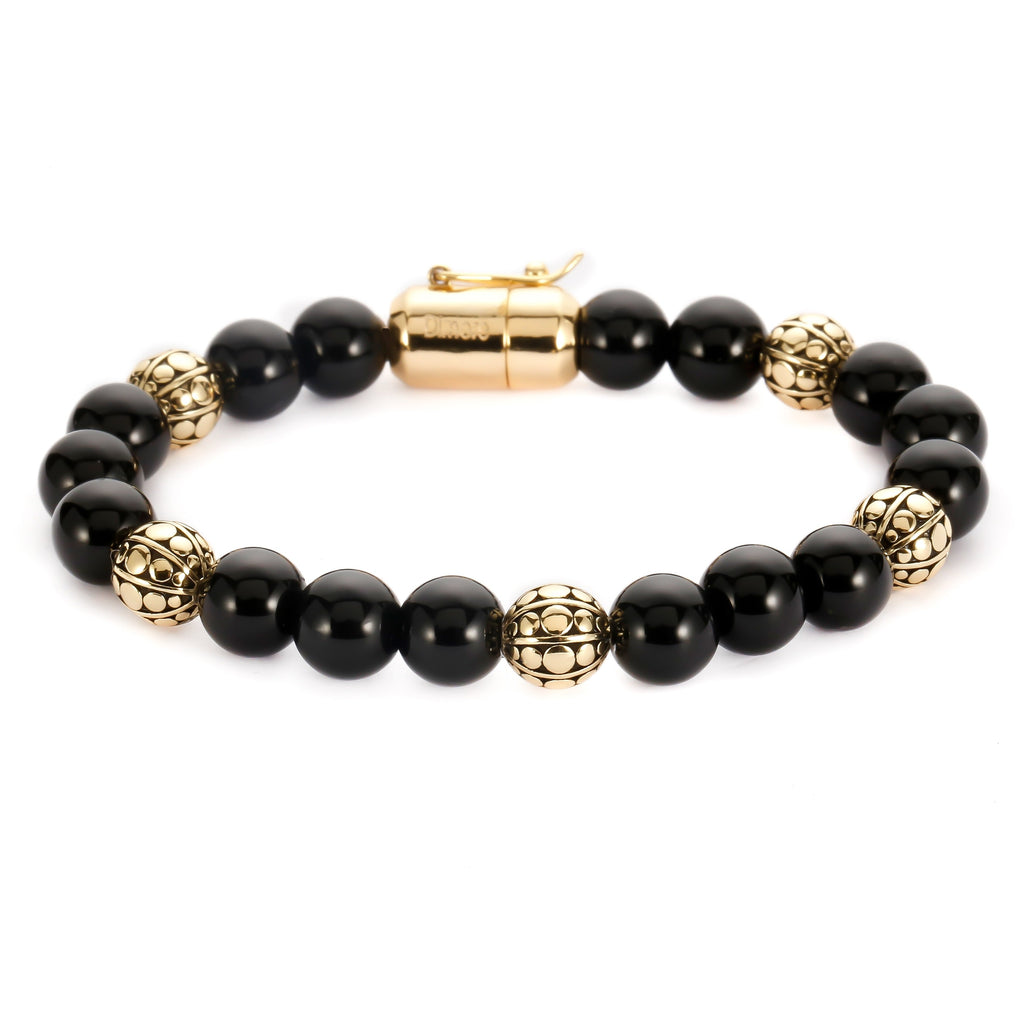 Black Ace Gold, Onyx bracelet, Onyx bead bracelet, Magnetic lock bracelet, Gold bead bracelet, black bead  bracelet, obsidian bracelet