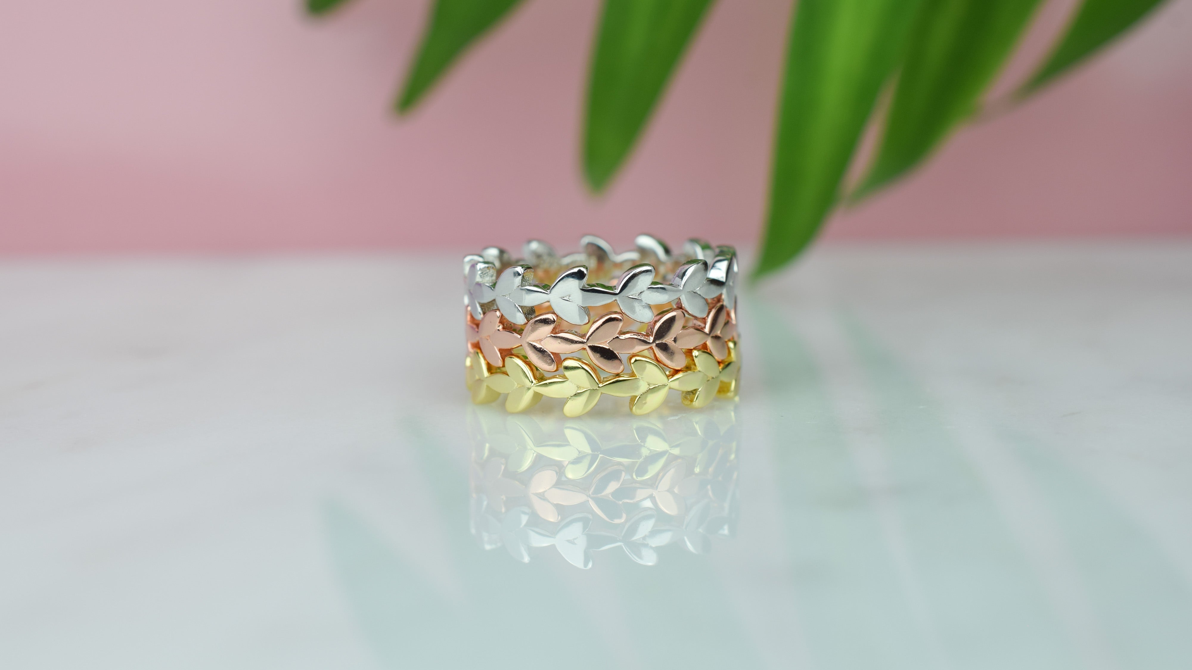 gouden leaf ring, blaadjes ring zilver, dames blaadjes ring rose goud, zilveren leaf ring voor dames, unieke ring voor dames, stapelring nature, nature ring, stapelring blaadjes 