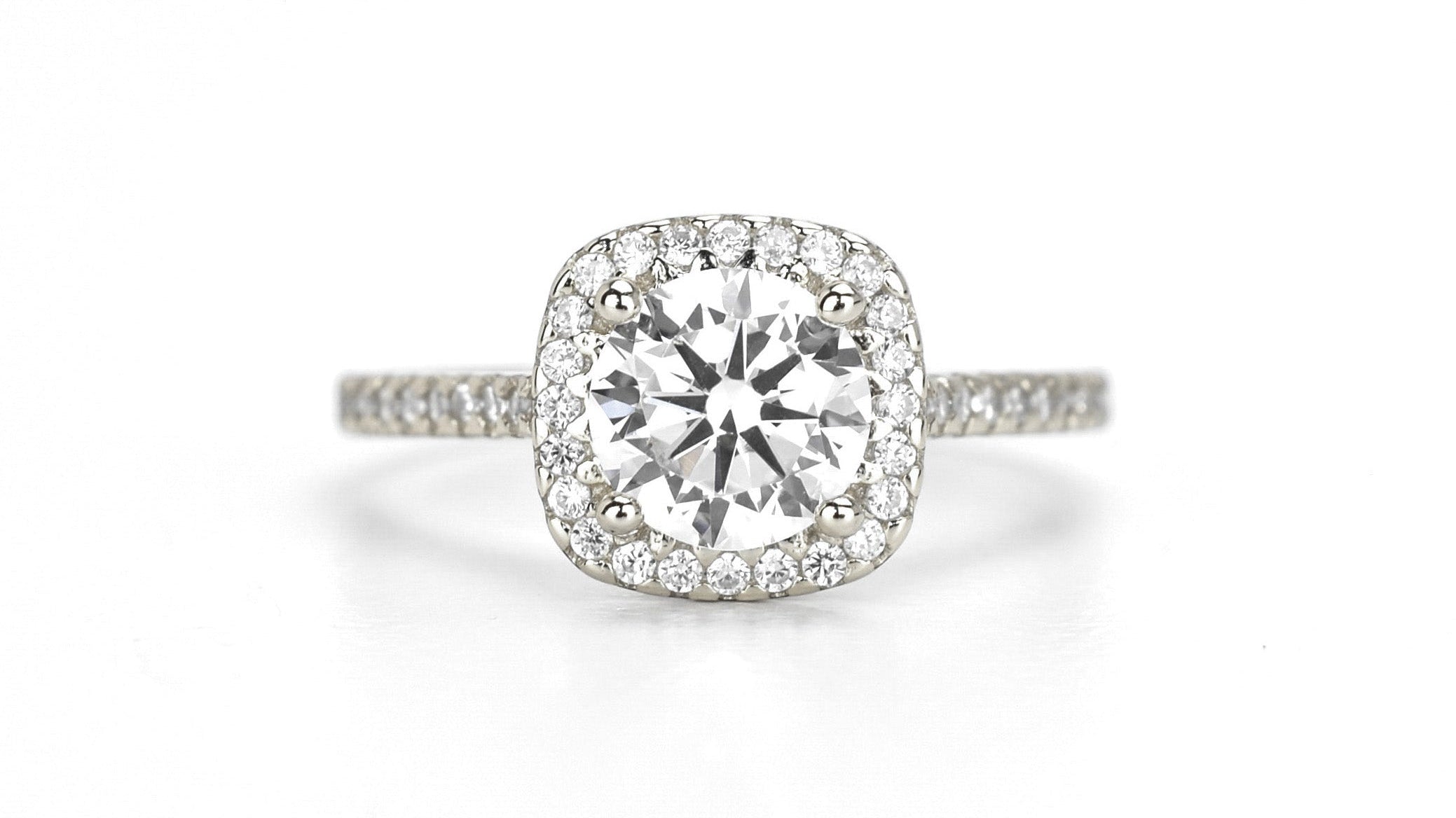 Zilveren halo ring, vierkante halo ring, verlovingsring, ring diamant, 925 zilveren ring, cadeau voor haar, ring met stenen, stapelring zilver, verona, bemyjewels