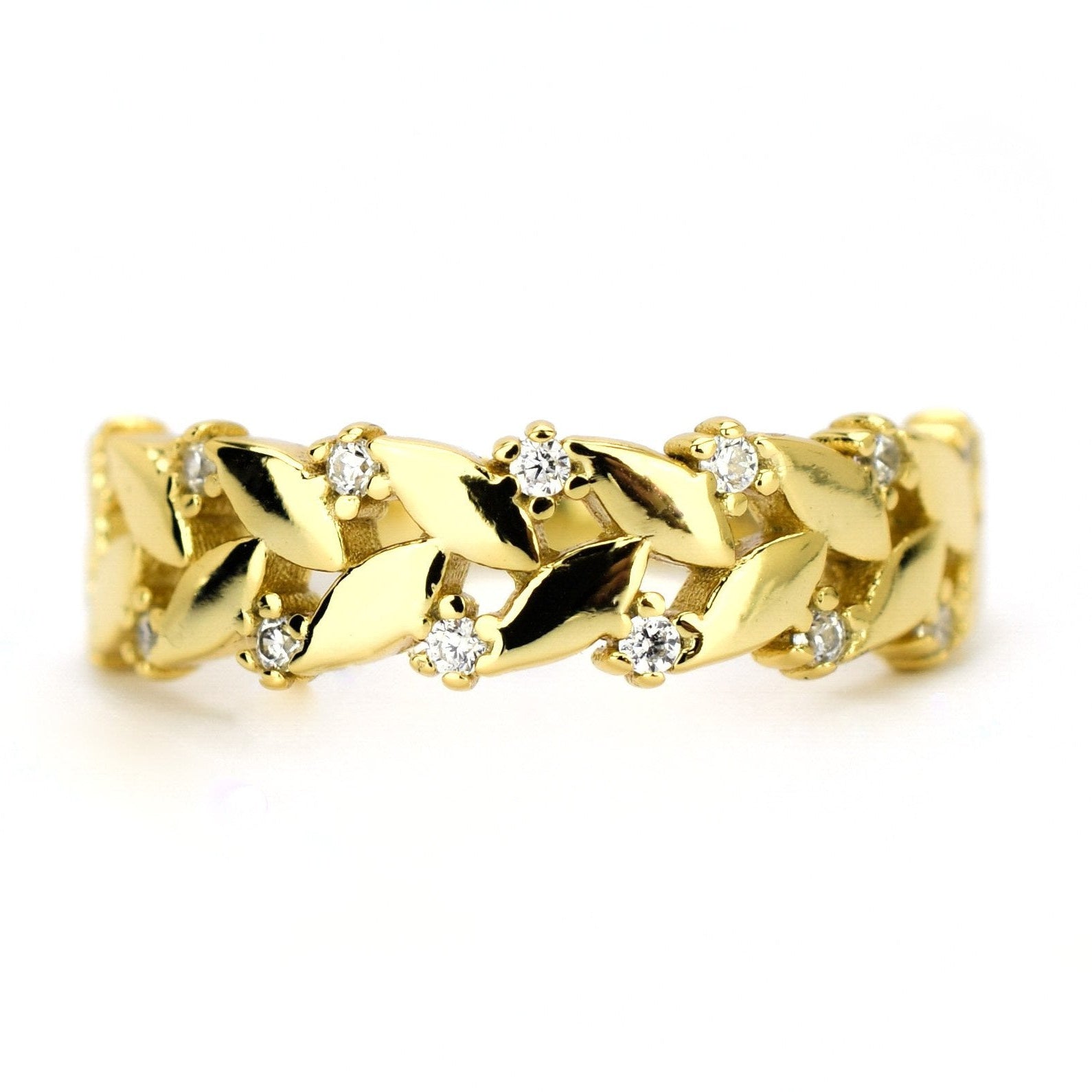 gouden statement ring, leaf ring goud, zilveren ring met blaadjes, blaadjes ring met stenen, blaadjes ring rose goud, gouden ring met blaadjes en stenen