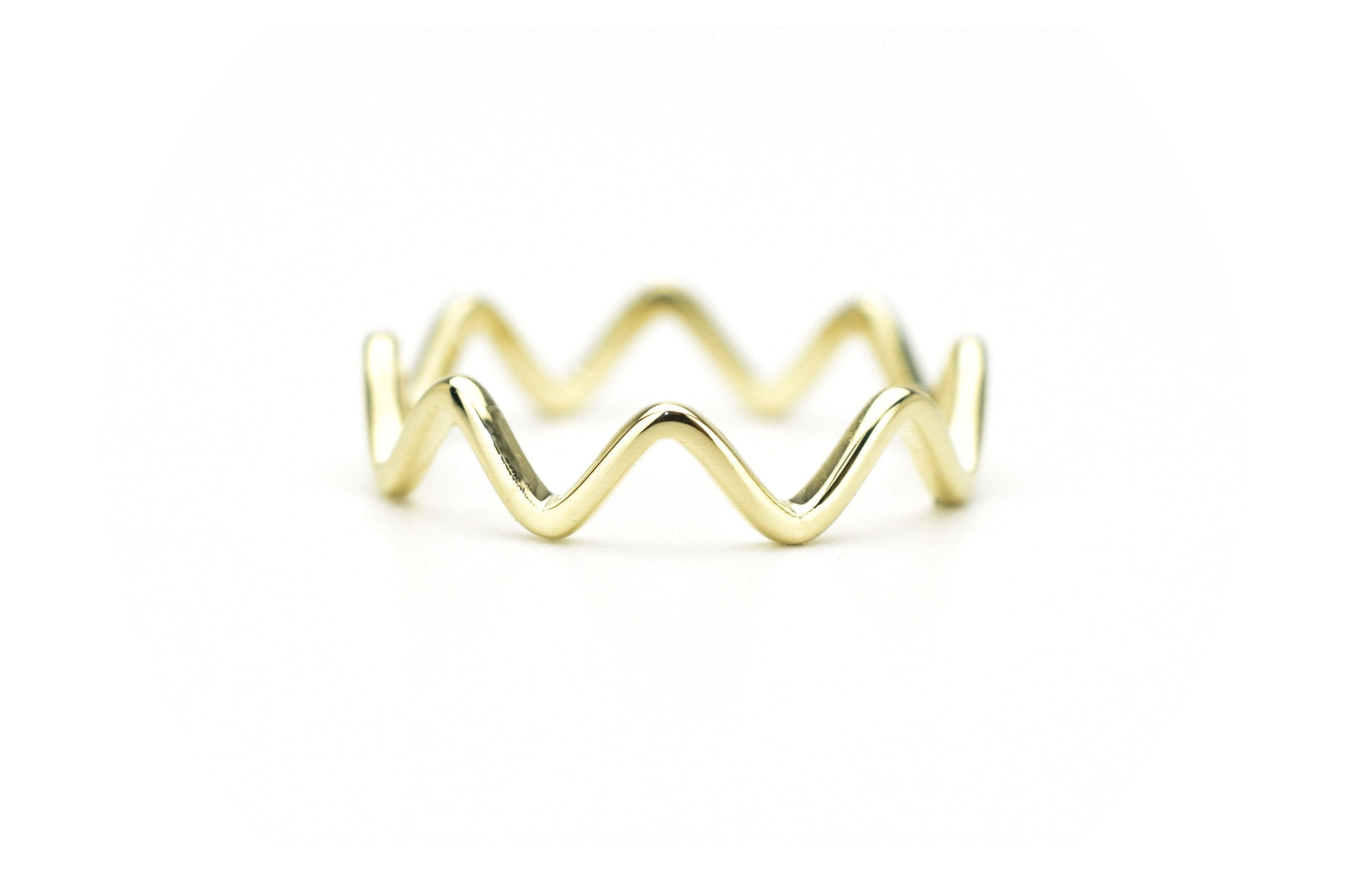 14k ring, Waves Ring, Zigzag ring goud, gold 14k ring, 14k aanschuifring