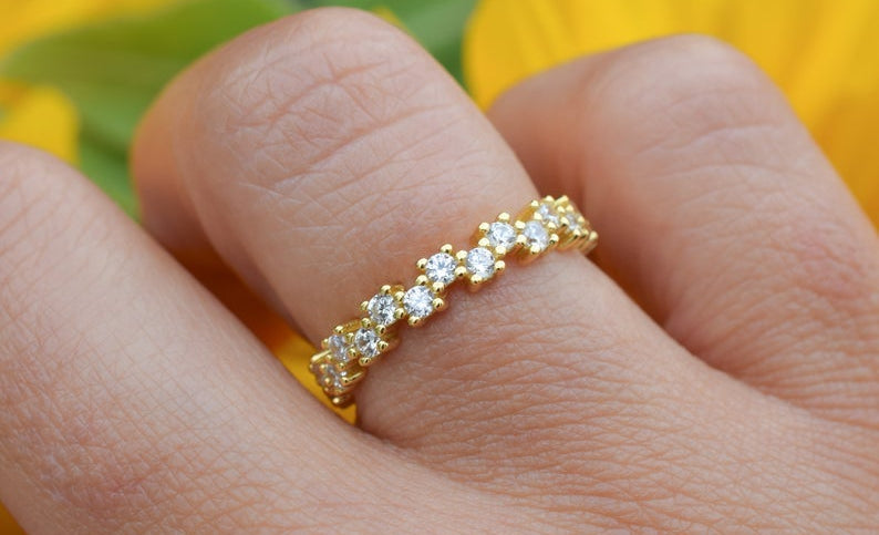 gouden ring, 18k goud, ring ban, stapel ring, half eternity ring, verlovingsring, aanschuif ring goud